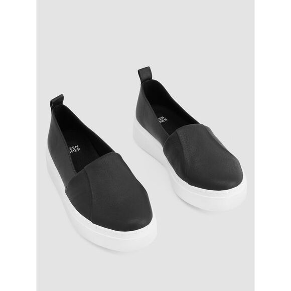 Eileen Fisher Shoes - Eileen Fisher Perks Leather Black Slip-On Platform Sneakers